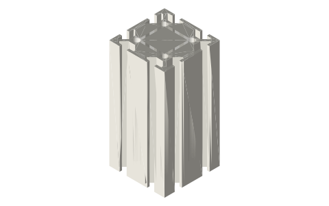 2020 T-slot extrusion, 2 × 2 in (10-series inch), isometric render of a generated part