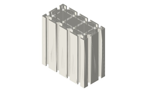 2040 T-slot extrusion, 2 × 4 in (10-series inch), isometric render of a generated part