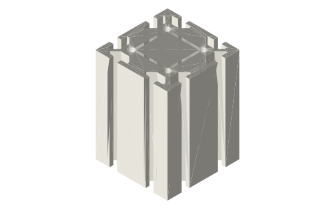 3030-Lite T-slot extrusion, 3 × 3 in (15-series inch, lite), isometric render of a generated part