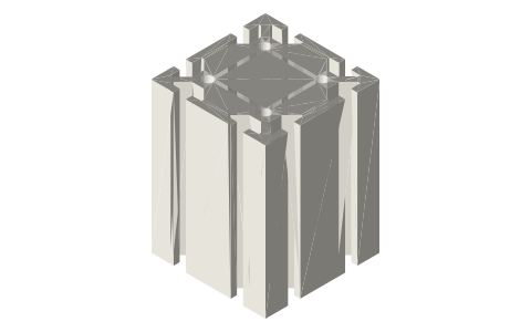 3030 T-slot extrusion, 3 × 3 in (15-series inch), isometric render of a generated part