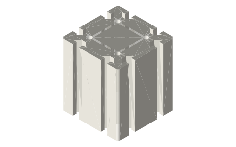 9090 aluminum extrusion, 10 mm slot (45-series), isometric render of a generated part
