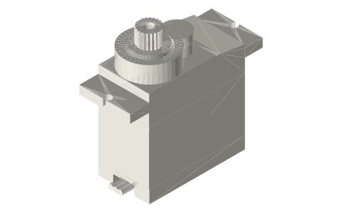 Servos, DC and stepper motors, solenoid, motor drivers (Adafruit-sold parts), isometric render of a generated part