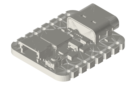 Adafruit QT Py, ItsyBitsy, Trinket, GEMMA and Trinkey boards, isometric render of a generated part