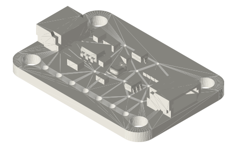 Adafruit STEMMA QT sensor breakouts (BME280, BNO055/085, VL53, SCD-40, AHT20, SHT40, IMUs, light, magnet, RTC…), isometric render of a generated part