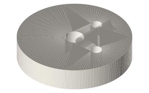 Alpha V-twin: 90° two-pin crank discs, V block, transfer tee, isometric render of a generated part