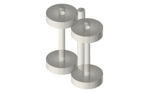 Shaft carried on the rims of two pairs of wheels (anti-friction bearing), isometric render of a generated part