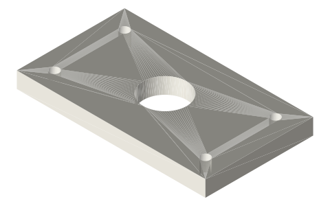Housing plate 70 × 40 × 6 with a Ø16 bush bore, isometric render of a generated part