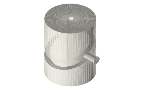 Barrel (cylindrical) cam with pin follower, isometric render of a generated part