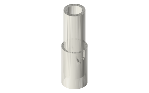 Bayonet joint: two studs in L-slots, locked by a 30° turn, isometric render of a generated part