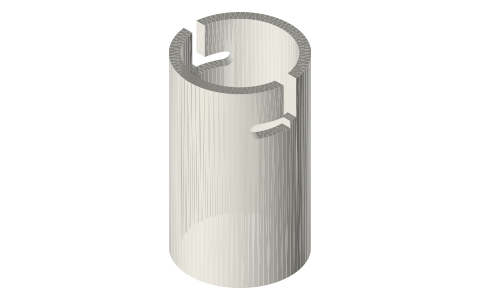 Bayonet socket Ø24 × Ø20 × 40 with two L-slots (8 deep, 30° turn), 3 wide, isometric render of a generated part