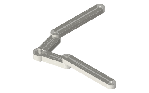 Bell-crank lever turning a pull through 90°, isometric render of a generated part
