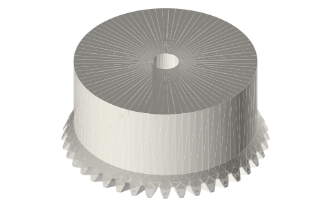 Bevel wheel, module 1.5, 40 teeth (for a 20-tooth pinion at 90°), spherical involute, isometric render of a generated part