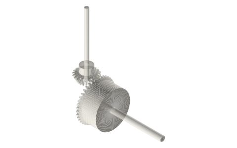 Bevel gears, module 1.5, 20 : 40, shafts at 90°, isometric render of a generated part