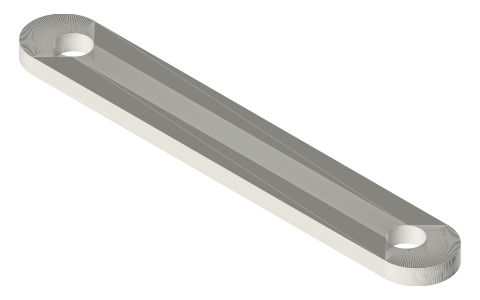 Bicycle bottle-cage bosses: M5 × 0.8 on 64 mm, isometric render of a generated part