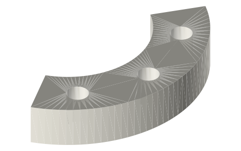 Bolt-on counterweight arcs R15, R20 and R25, isometric render of a generated part