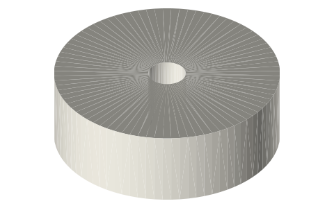 Brake drum Ø60 × 20, Ø10 bore, isometric render of a generated part