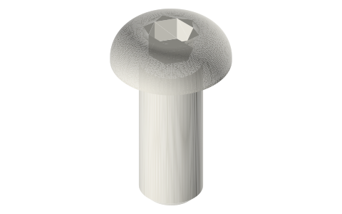Button head socket screws, M2–M8 (ISO 7380), isometric render of a generated part