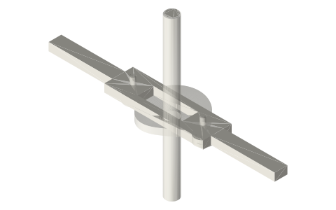 Constant-diameter cam between two rollers in a yoke, isometric render of a generated part