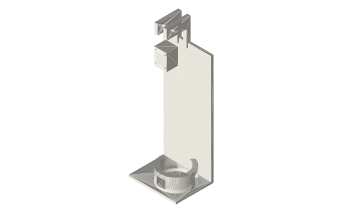 Can frame: base, can stand, shaft bearings and syringe pad, isometric render of a generated part