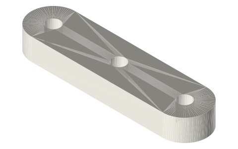 Cartwright crosshead bar, 30 mm pin spacing, centre rod hole, isometric render of a generated part