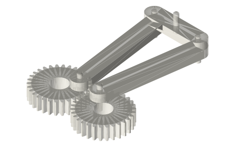 Cartwright's parallel motion (twin gears and cranks), isometric render of a generated part