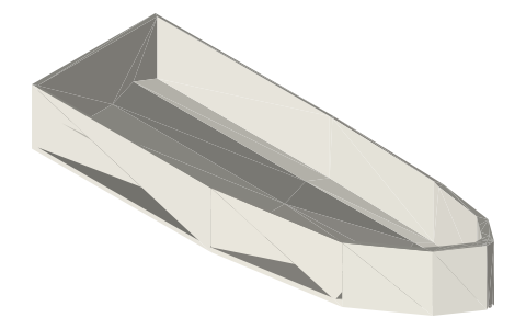 Cathedral (tri-hull), isometric render of a generated part