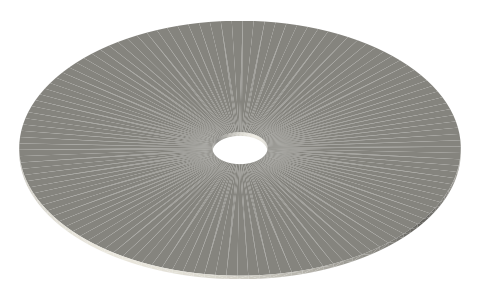 CD / DVD disc Ø120 × 1.2 mm with Ø15 hole (and mini CD Ø80), isometric render of a generated part