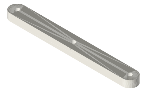 Centre-hole link, 80 mm (three Ø3 holes: −40, 0, +40), isometric render of a generated part