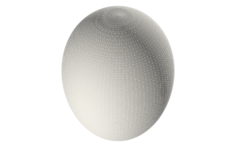 Chicken egg size: length × breadth by egg size, USDA weight classes, 3D egg models, isometric render of a generated part