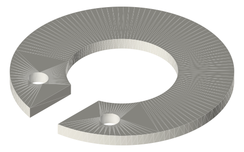 External circlips DIN 471 for Ø4 to Ø20 shafts, isometric render of a generated part