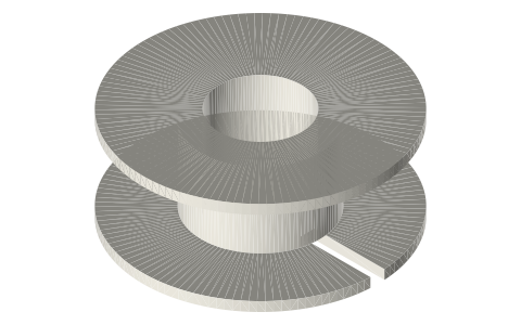 Coil bobbin Ø10 core × 8 mm, Ø13 flanges, isometric render of a generated part