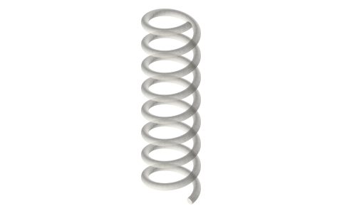 Compression spring OD8, wire Ø1, free length drawn 30 mm, 8 coils, isometric render of a generated part