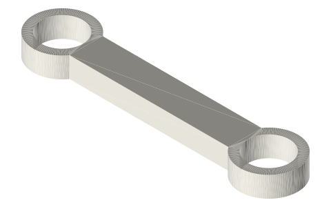 Connecting rods 30 to 80 mm centres with 623 pockets, isometric render of a generated part