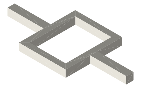 Yoke 52 × 62.64 with a 40 mm wide opening and two 8 × 8 rods, isometric render of a generated part