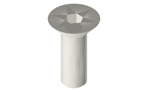 Countersunk socket screws, M2–M8 (ISO 10642 / DIN 7991), isometric render of a generated part