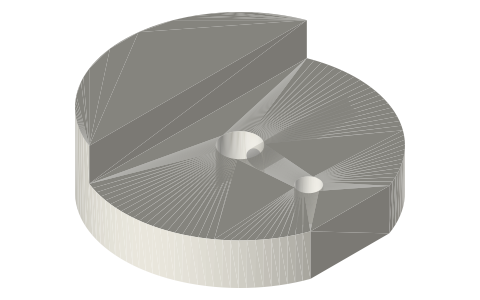 Counterweighted crank discs, Ø5 bore, 10 to 30 mm stroke, isometric render of a generated part