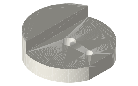 Counterweighted crank discs, crank webs and bolt-on counterweights, isometric render of a generated part