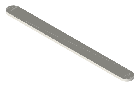 Craft sticks 114 × 10 × 2 mm and jumbo 150 × 18 × 2 mm, isometric render of a generated part
