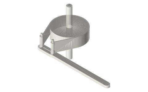Crane strap brake: steel strap round a drum, tightened by a lever, isometric render of a generated part