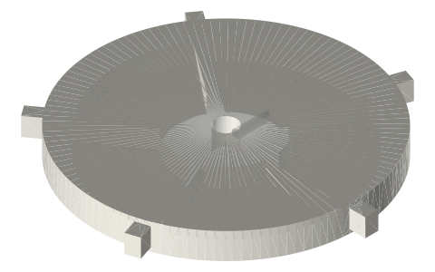 Crank discs, connecting rods and flywheels for model engines, isometric render of a generated part