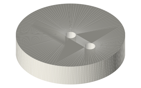 Crank discs Ø30 for a Ø3 crankshaft, 10 to 20 mm stroke, isometric render of a generated part