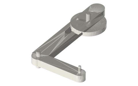 Crank pin in a slotted bell crank, isometric render of a generated part