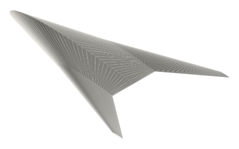 Cranked arrow / double delta wing, isometric render of a generated part