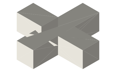 Cross lap joint (cross halving), isometric render of a generated part