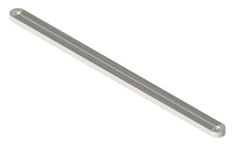 Cyclograph brace link, 165.71 mm centres, isometric render of a generated part