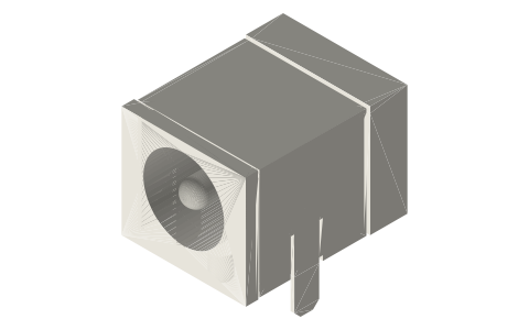 DC barrel jacks CUI PJ-063AH / PJ-063BH (5.5 mm plug), isometric render of a generated part