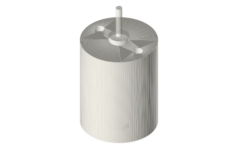 370 size brushed DC motor: Ø24.4 × 30.8 mm, 2 × M3 on 17, isometric render of a generated part