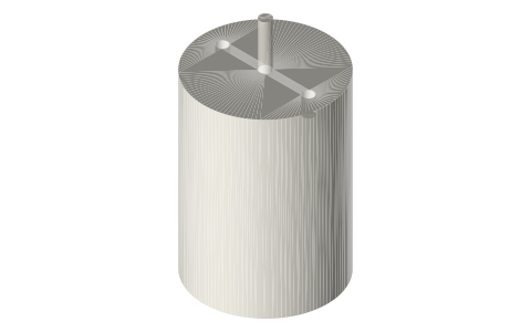 540 size brushed DC motor: Ø35.8 × 50.0 mm, 2 × M3 on 25, isometric render of a generated part