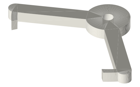 Dead-beat (Graham) anchor for the 30-tooth Ø50 escape wheel, isometric render of a generated part