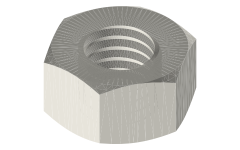 Differential screw, M8×1.25 / M8×1, with its two nuts, isometric render of a generated part
